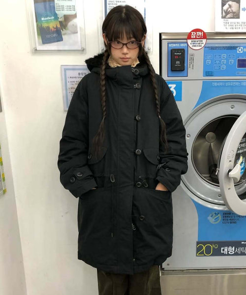 PADDED FISHTAIL DUFFLE PARKA - 3 COLORS BLACK