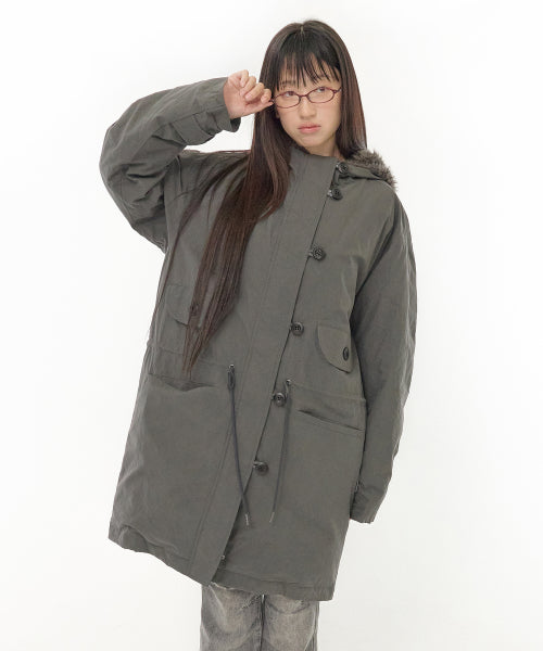 PADDED FISHTAIL DUFFLE PARKA - 3 COLORS CHARCOAL