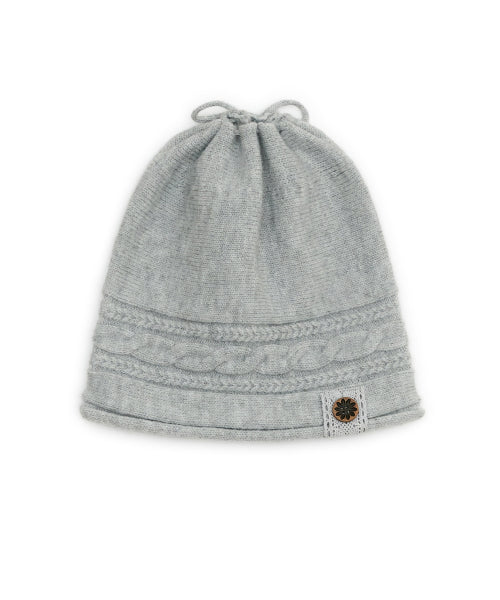 BUTTON CABLE KNIT STRING BEANIE - 3 COLORS LIGHT GREY