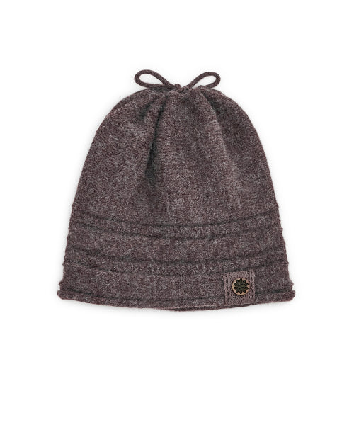BUTTON CABLE KNIT STRING BEANIE - 3 COLORS PURPLE
