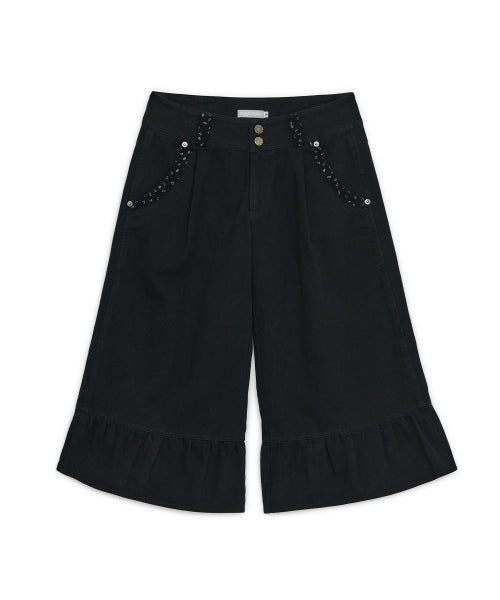WASHED RUFFLE CAPRI PANTS - 2 COLORS BLACK
