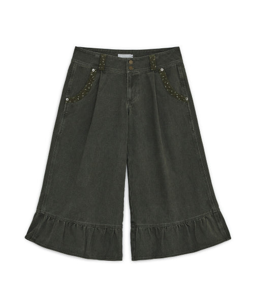 WASHED RUFFLE CAPRI PANTS - 2 COLORS KHAKI