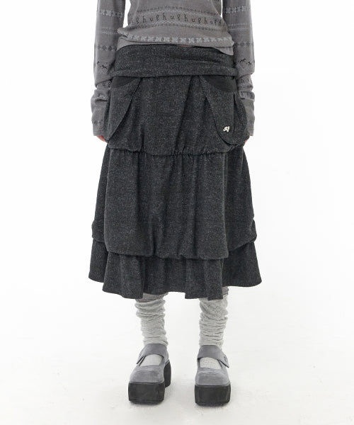 POCKET FLARED MIDI SKIRT - 2 COLORS BLACK