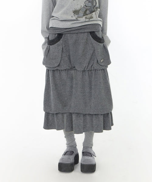 POCKET FLARED MIDI SKIRT - 2 COLORS CHARCOAL