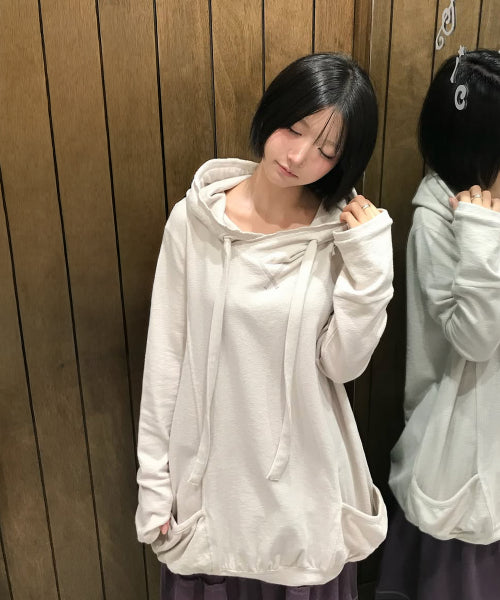 HOOD COTTON LOOSE DRESS - 2 COLORS GREY