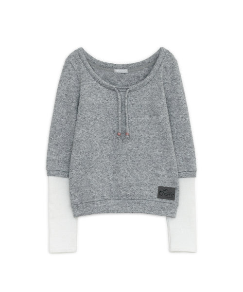 LAYERED STRING KNIT TOP - 2 COLORS MELANGE GREY