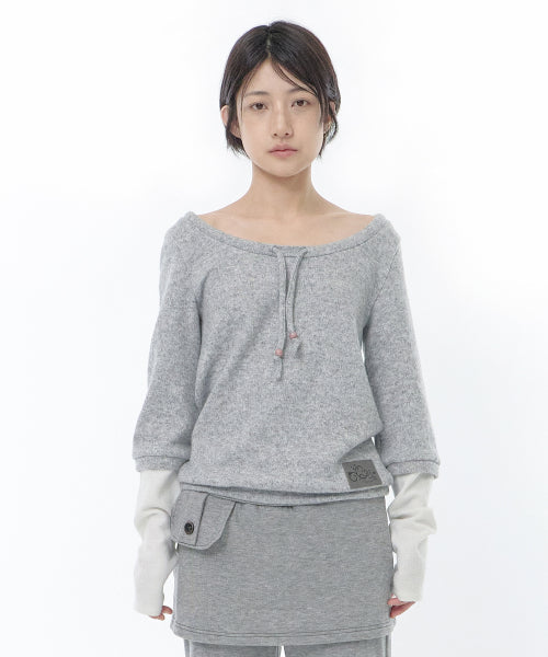 LAYERED STRING KNIT TOP - 2 COLORS MELANGE GREY
