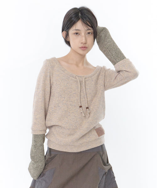 LAYERED STRING KNIT TOP - 2 COLORS ORANGE