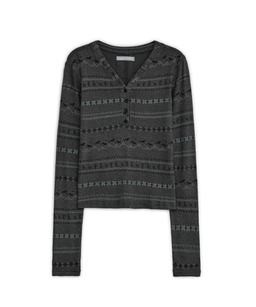 HENLEY NECK TOP - 2 COLORS CHARCOAL