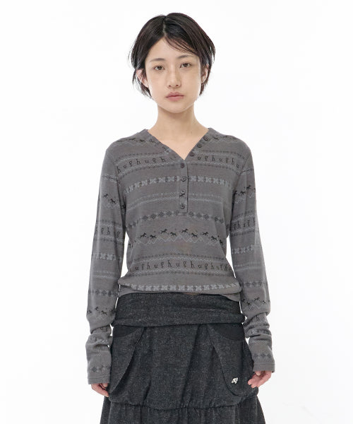 HENLEY NECK TOP - 2 COLORS CHARCOAL