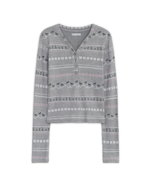HENLEY NECK TOP - 2 COLORS GREY