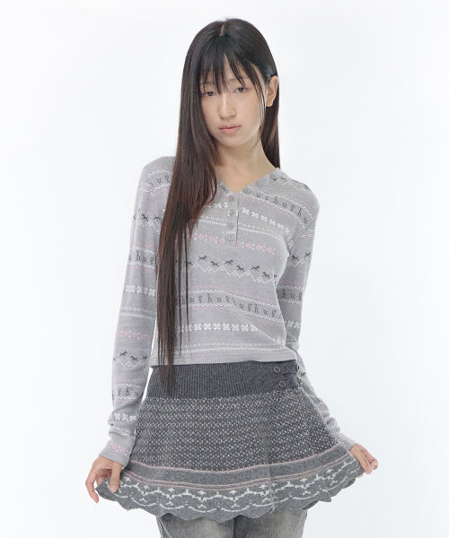 HENLEY NECK TOP - 2 COLORS GREY