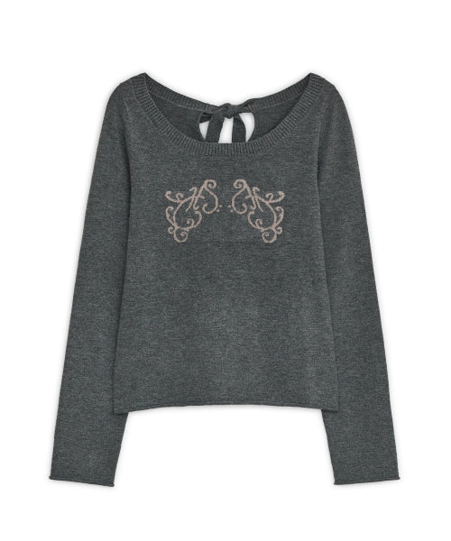 BAG RIBBON KNIT TOP - 2 COLORS DARK GREY