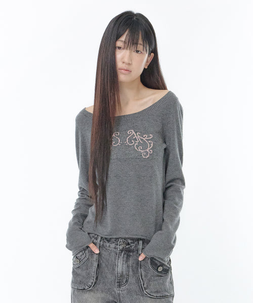 BAG RIBBON KNIT TOP - 2 COLORS DARK GREY