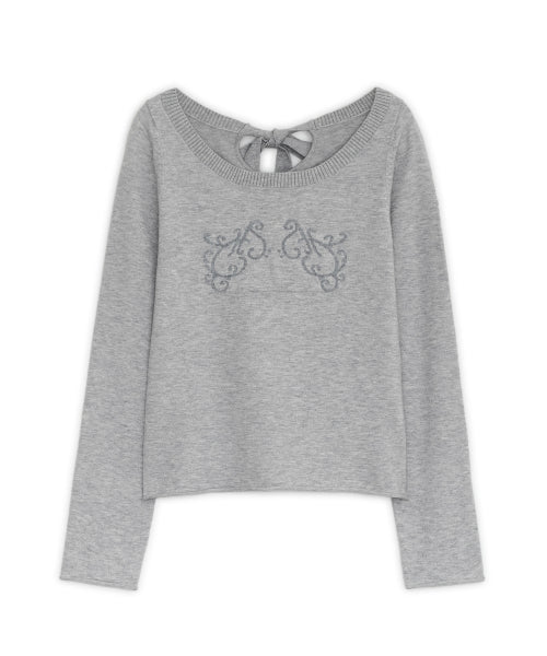 BAG RIBBON KNIT TOP - 2 COLORS MELANGE GREY