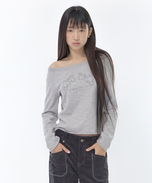 BAG RIBBON KNIT TOP - 2 COLORS MELANGE GREY