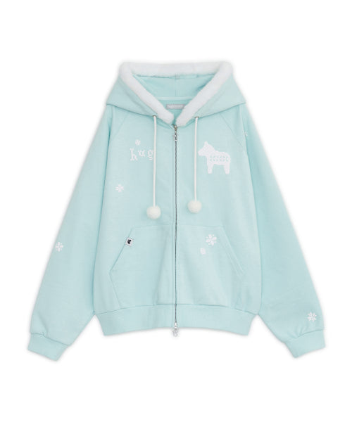 PIXEL FUR HOODED ZIP-UP - 2 COLORS MINT