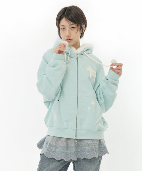 PIXEL FUR HOODED ZIP-UP - 2 COLORS MINT