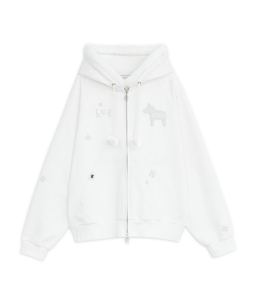 PIXEL FUR HOODED ZIP-UP - 2 COLORS WHITE