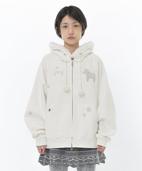 PIXEL FUR HOODED ZIP-UP - 2 COLORS WHITE