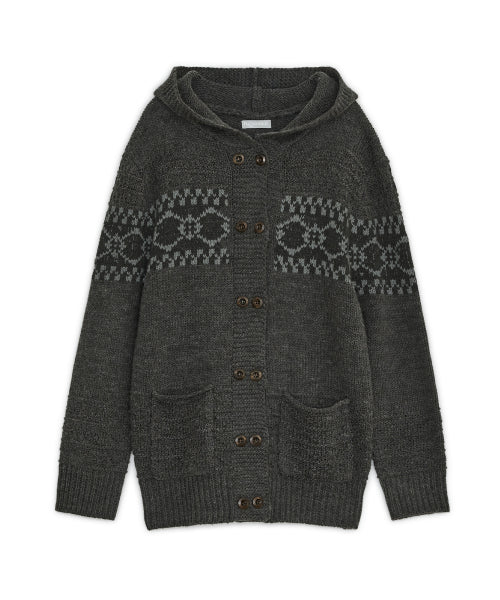 DOUBLE BUTTON HOOD CARDIGAN - 2 COLORS CHARCOAL