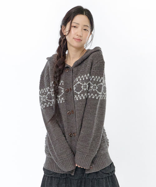 DOUBLE BUTTON HOOD CARDIGAN - 2 COLORS CHARCOAL