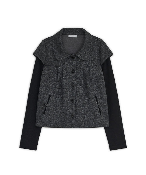 COLLAR SHIRRING KNIT JACKET - 2 COLORS CHARCOAL