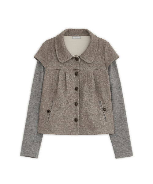 COLLAR SHIRRING KNIT JACKET - 2 COLORS BEIGE