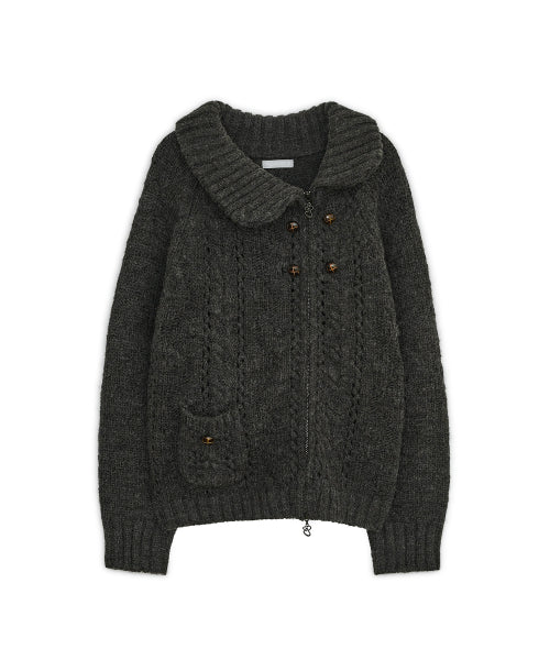 OBLIQUE COLLAR KNIT ZIP-UP - 2 COLORS CHARCOAL