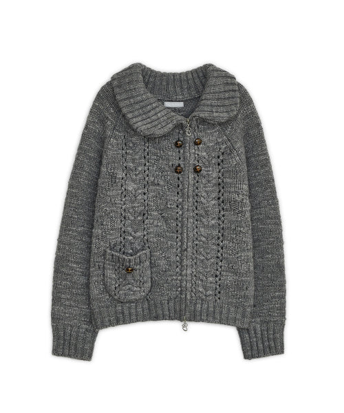 OBLIQUE COLLAR KNIT ZIP-UP - 2 COLORS GREY