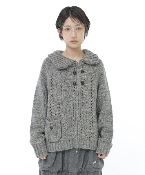 OBLIQUE COLLAR KNIT ZIP-UP - 2 COLORS GREY