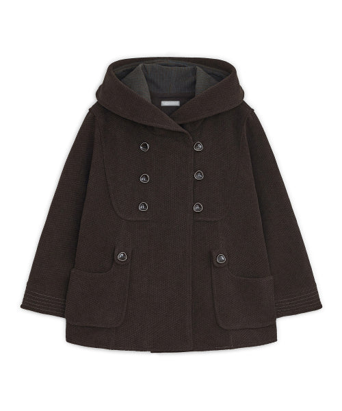 HOOD DOUBLE BUTTON CAPRI JACKET - 2 COLORS BROWN
