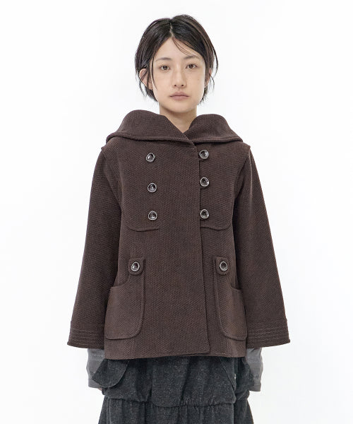 HOOD DOUBLE BUTTON CAPRI JACKET - 2 COLORS BROWN