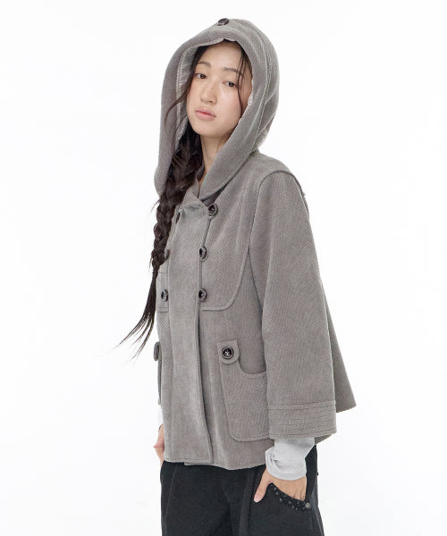 HOOD DOUBLE BUTTON CAPRI JACKET - 2 COLORS GREY