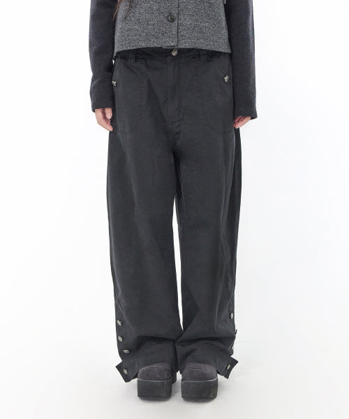 WASHED BUTTON PANTS - 2 COLORS BLACK