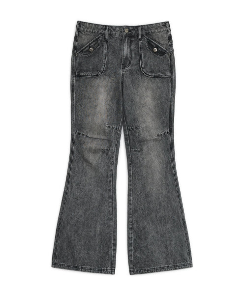 VINTAGE WASHED BOOTCUT DENIM PANTS - 2 COLORS BLACK