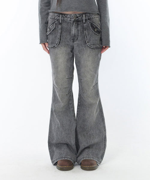VINTAGE WASHED BOOTCUT DENIM PANTS - 2 COLORS BLACK