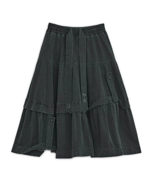 WASHED FLAP TIERED SKIRT - 2 COLORS CHARCOAL