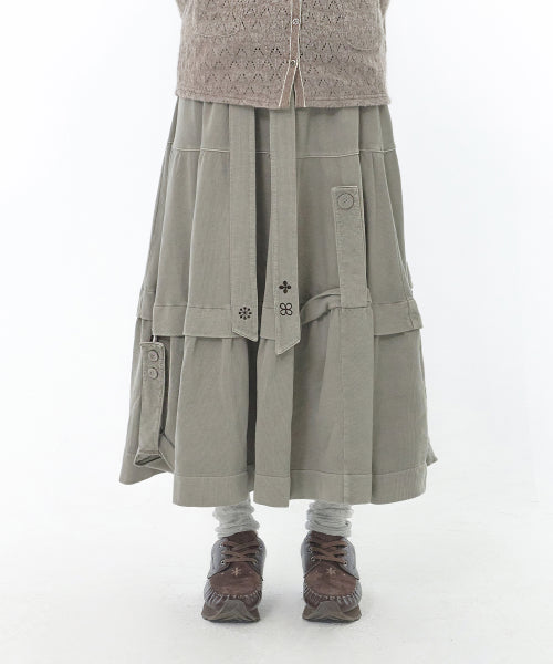 WASHED FLAP TIERED SKIRT - 2 COLORS GREY