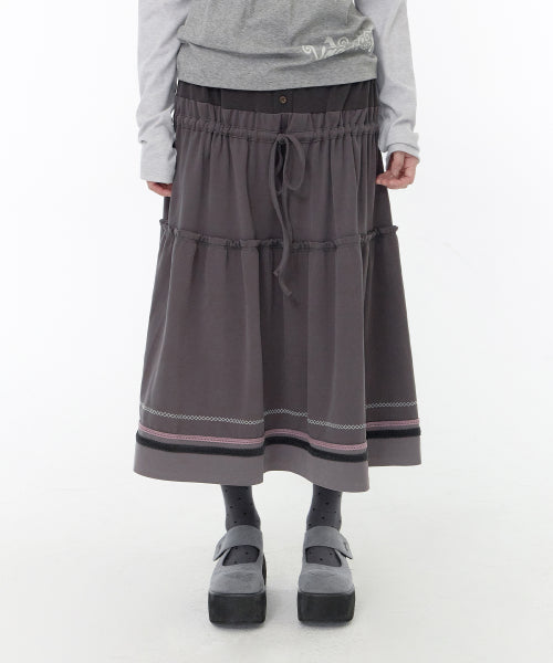 STRING TIERED SKIRT - 2 COLORS CHARCOAL