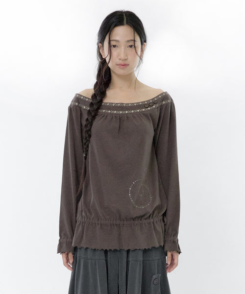 OFF-SHOULDER TOP - 2 COLORS BROWN