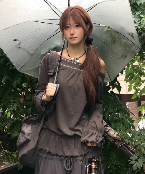 OFF-SHOULDER TOP - 2 COLORS BROWN