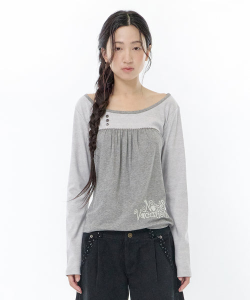 NORDIC VACATION HENLEY NECK TEE - 2 COLORS GREY