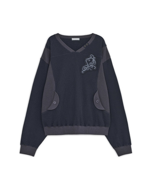 WAFFLE TWO TONE SWEATSHIRT - 2 COLORS NAVY