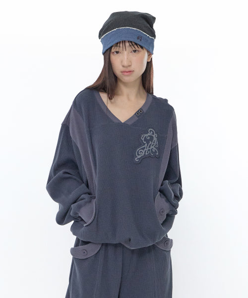 WAFFLE TWO TONE SWEATSHIRT - 2 COLORS NAVY