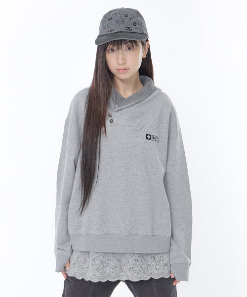 HIGH NECK BUTTON SHIRT - 2 COLORS GREY