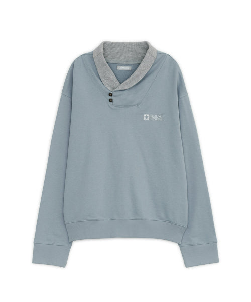 HIGH NECK BUTTON SHIRT - 2 COLORS BLUE