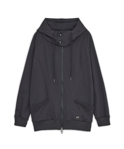 HIGH NECK LOOSE HOOD ZIP-UP - 2 COLORS CHARCOAL