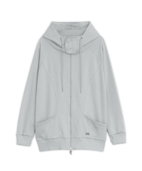 HIGH NECK LOOSE HOOD ZIP-UP - 2 COLORS GREY