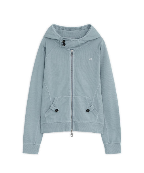 WASHED HIGH NECK HOOD ZIP-UP - 2 COLORS BLUE